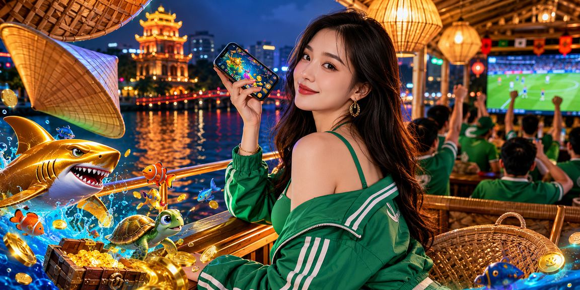 Người dùng tại Hà Nội kiểm tra điều kiện tiền thưởng trên điện thoại di động với nền cảnh đặc trưng Việt Nam