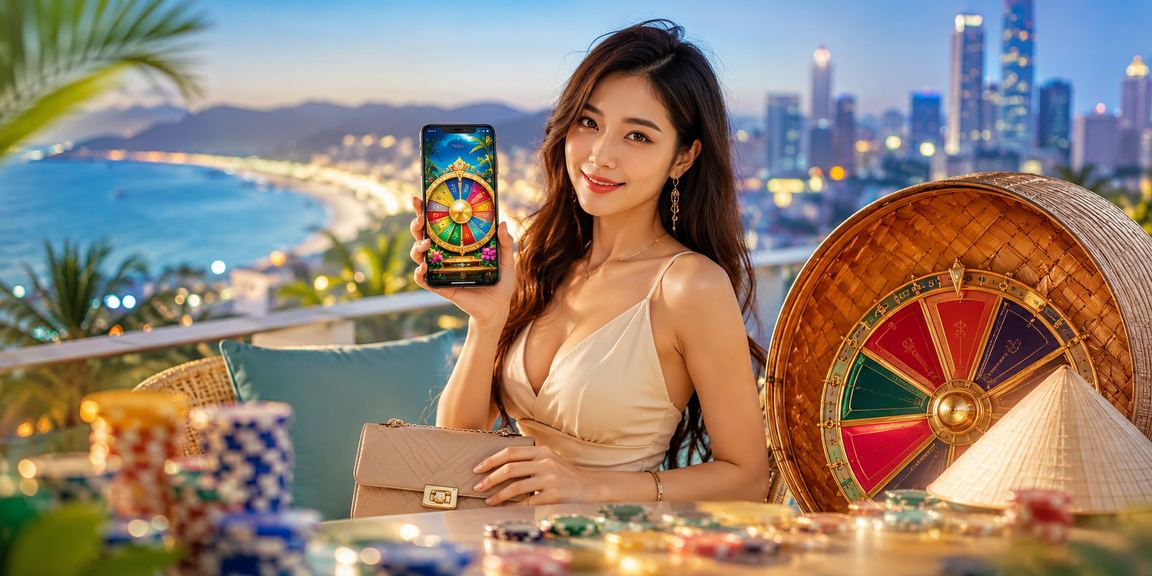 Cảnh sòng bài roulette tại Nha Trang với hình ảnh chiếc nón lá truyền thống Việt Nam